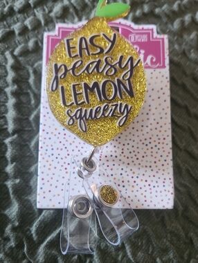 Easy Peasy Lemon Squeezy Glitter Badge Reel - Yellow